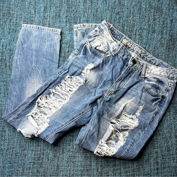 Machine Super Distressed High Rise Jeans Medium Wash - Picture 2 of 7